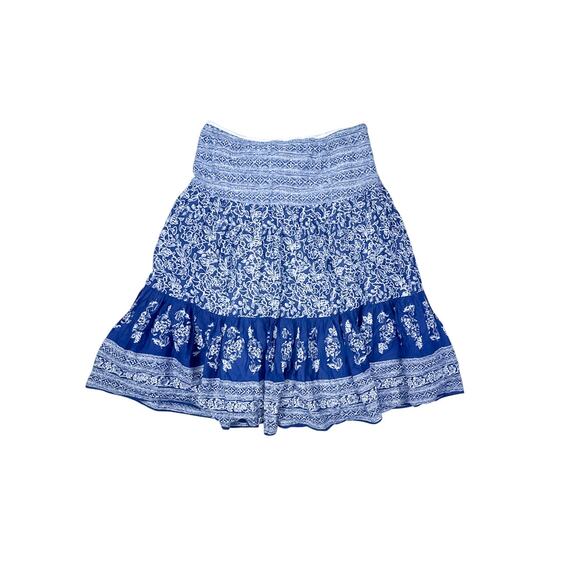 Chaps Denim Blue Boho Floral Tiered Cotton Skirt - Size 10 - Picture 1 of 9